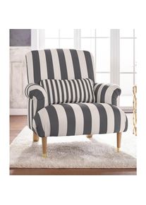 Guido Maria Kretschmer Home & Living GUIDO MARIA KRETSCHMER HOME&LIVING XXL-Sessel »Cholet«, mit Zierkissen und Beinen aus Eiche, Bezugsqualität: Baumwollmix, Big grau anthrazit-creme