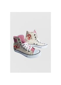 Krüger Dirndl KRÜGER MADL Schnürschuh, Damen, mit Stickerei und aufgenähter Tasche beige 36 beige-rot modische Trachtenschuhe