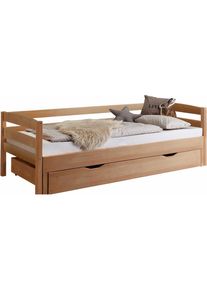 Relita Funktionsbett, mit Lattenrost, Bettschublade und Auszug auf 180x200 cm braun Buche massiv natur lackiert