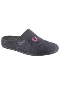 THIES Pantoffel, mit Kätzchen-Motiv blau 37 dunkelblau-meliert Süßer Hausschuh aus Filzmaterial