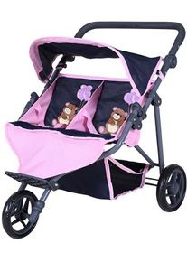 KNORRTOYS® Puppen-Zwillingsbuggy »Duo - Navy Pink Bear«