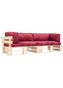 vidaXL 2-tlg. Outdoor-Sofa-Set Paletten mit Kissen in Rot Kiefernholz