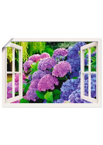 Artland Wandbild »Fensterblick Hortensien im Garten«, Blumen, (1 St.)
