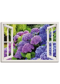 Artland Wandbild »Fensterblick Hortensien im Garten«, Blumen, (1 St.)