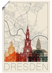 Artland Wandbild »Retro Karte Dresden«, Deutschland, (1 St.)