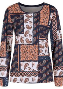 Damen Langarmshirt im Patchwork-Druck papaya-marine-bedruckt