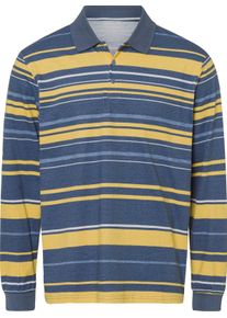 Herren Langarm-Poloshirt rauchblau-gelb-geringelt