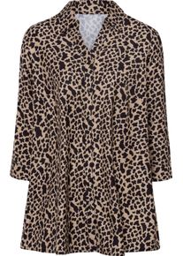 Damen Longbluse camel-schwarz-bedruckt
