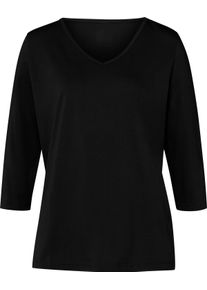 Damen 3/4-Arm-Shirt mit V-Ausschnitt schwarz