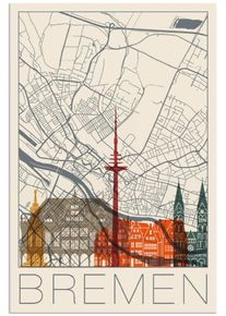 Artland Wandbild »Retro Karte Bremen«, Deutschland, (1 St.)