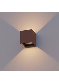calex LED-Außenwandlampe Cube, up/down, Höhe 10cm, rostbraun
