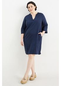 C&A Tunika-Kleid mit V-Ausschnitt-Leinen-Mix, Blau, Größe: 58