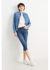 C&A Capri Jeans mit Gürtel-Mid Waist-LYCRA®, Blau, Größe: 48