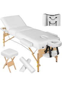 TecTake 3 Zonen Massageliege-Set mit 10cm Polsterung, Lagerungsrollen und Holzgestell - weiss