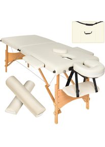 TecTake 2 Zonen Massageliege-Set Freddi mit 5cm Polsterung, Rollen und Holzgestell - beige