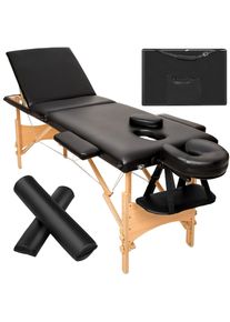 TecTake 3 Zonen Massageliege-Set Daniel mit Polsterung, Rollen und Holzgestell - schwarz