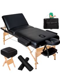 TecTake 3 Zonen Massageliege-Set mit 10cm Polsterung, Lagerungsrollen und Holzgestell - schwarz
