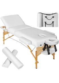 TecTake 3 Zonen Massageliege-Set Somwang mit 7,5cm Polsterung, Rollen und Holzgestell - weiss