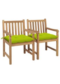 vidaXL Gartenstühle 2 Stk. mit Hellgrünen Kissen Massivholz Teak