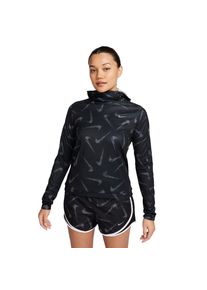Nike Damen Dri-FIT Swoosh Print Pacer Hooded Jacket schwarz