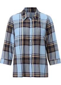 Damen Karobluse eisblau-apricot-kariert
