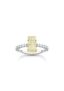 Thomas Sabo Ring mit weißem Mini-Goldbären und Steinen Silber