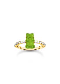Thomas Sabo Ring mit grünem Mini-Goldbären und Steinen vergoldet