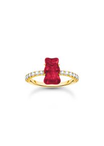 Thomas Sabo Ring mit rotem Mini-Goldbären und Steinen vergoldet