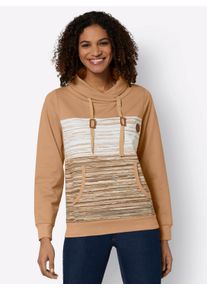 WITT Damen Sweatshirt mit K&auml;nguru-Taschen, camel-ecru-meliert, Gr&ouml;&szlig;e 46, 100% Baumwolle