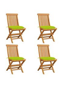 vidaXL Gartenstühle mit Hellgrünen Kissen 4 Stk. Massivholz Teak