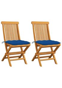 vidaXL Gartenstühle mit Blauen Kissen 2 Stk. Massivholz Teak