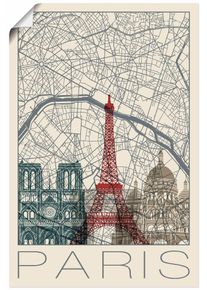 Artland Wandbild »Retro Karte Paris Frankreich und Skyline«, Frankreich, (1 St.), als Alubild, Outdoorbild, Poster in verschied. Grössen