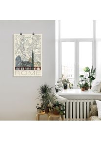 Artland Poster »Retro Karte Rom Italien und Skyline«, Italien, (1 St.), als Alubild, Leinwandbild, Wandaufkleber oder Poster in versch. Grössen