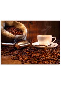 Artland Leinwandbild »Kaffeetasse und Leinensack auf Tisch«, Getränke, (1 St.), auf Keilrahmen gespannt