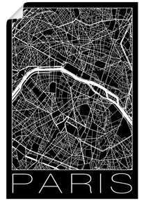 Artland Poster »Retro Karte Paris Frankreich Schwarz«, Frankreich, (1 St.), als Alubild, Leinwandbild, Wandaufkleber oder Poster in versch. Grössen