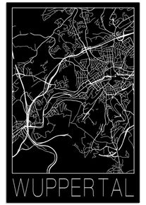 Artland Leinwandbild »Retro Karte Wuppertal Schwarz«, Deutschland, (1 St.), auf Keilrahmen gespannt