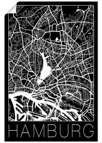 Artland Wandbild »Retro Karte Hamburg Deutschland Schwarz«, Deutschland, (1 St.), als Alubild, Outdoorbild, Leinwandbild, Poster in verschied. Grössen