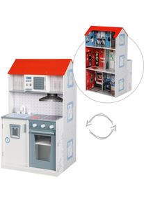Roba® Spielküche »2-in-1, Feuerwehr«, mit mehrstöckigem Puppenhaus
