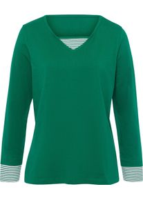 Damen Langarmshirt mit garngef&auml;rbten Streifen gr&uuml;n