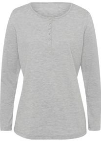 Damen Langarmshirt mit Druckkn&ouml;pfen grau-meliert