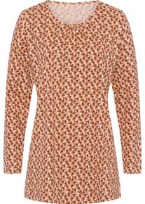 Damen Longshirt mit Herzchen-Print apricot-rostrot-bedruckt