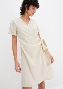 Wickelkleid aus luftigem Leinenmix in beige, Grösse 40, bonprix