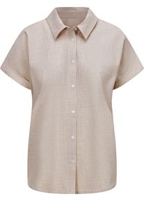 Damen Kurzarm-Bluse mit abgerundetem Saum beige-ecru-gemustert