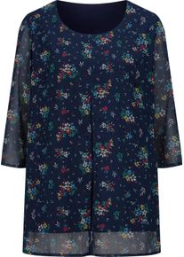 Damen Longbluse marine-pink-bedruckt
