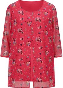 Damen Longbluse pink-marine-bedruckt