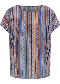 Damen Schlupfbluse im Ethno-Dessin aqua-orange-gestreift