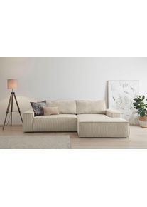 Home Affaire Ecksofa SHERWOOD Schlafsofa 267 cm, L-Form, Schlaffunktion mit Bettkasten (210x136 cm), Cord, Vintage, Samtvelours