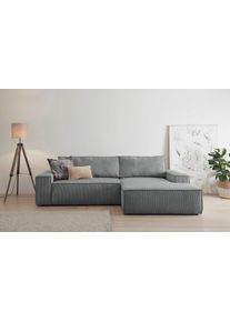 Home Affaire Ecksofa SHERWOOD Schlafsofa 267 cm, L-Form, Schlaffunktion mit Bettkasten (210x136 cm), Cord, Vintage, Samtvelours