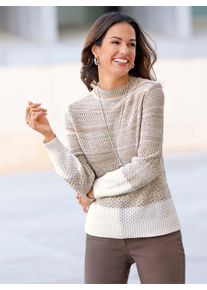 WITT Damen Langarm-Pullover im Farbverlauf, sesam-ecru-meliert, Größe 48, 74% Baumwolle, 26% Polyacryl