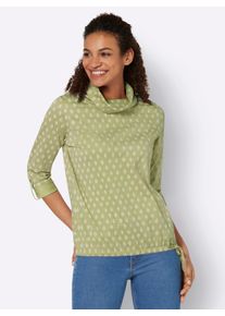 WITT Damen Rollkragenshirt Mit Krempel-Ärmel, lindgrün-ecru-bedruckt, Größe 50, 100% Baumwolle